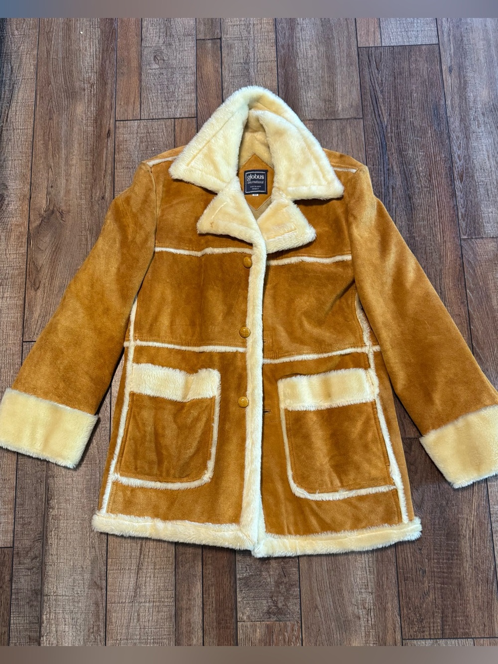 Vintage 1980s Men’s Shearling Suede Fur Trim Coat Jacket Size 40 M